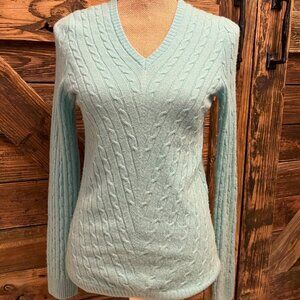 Lilly Pulitzer Womens S Cable Knit V-Neck Sweater 100% CashmerLight Blue